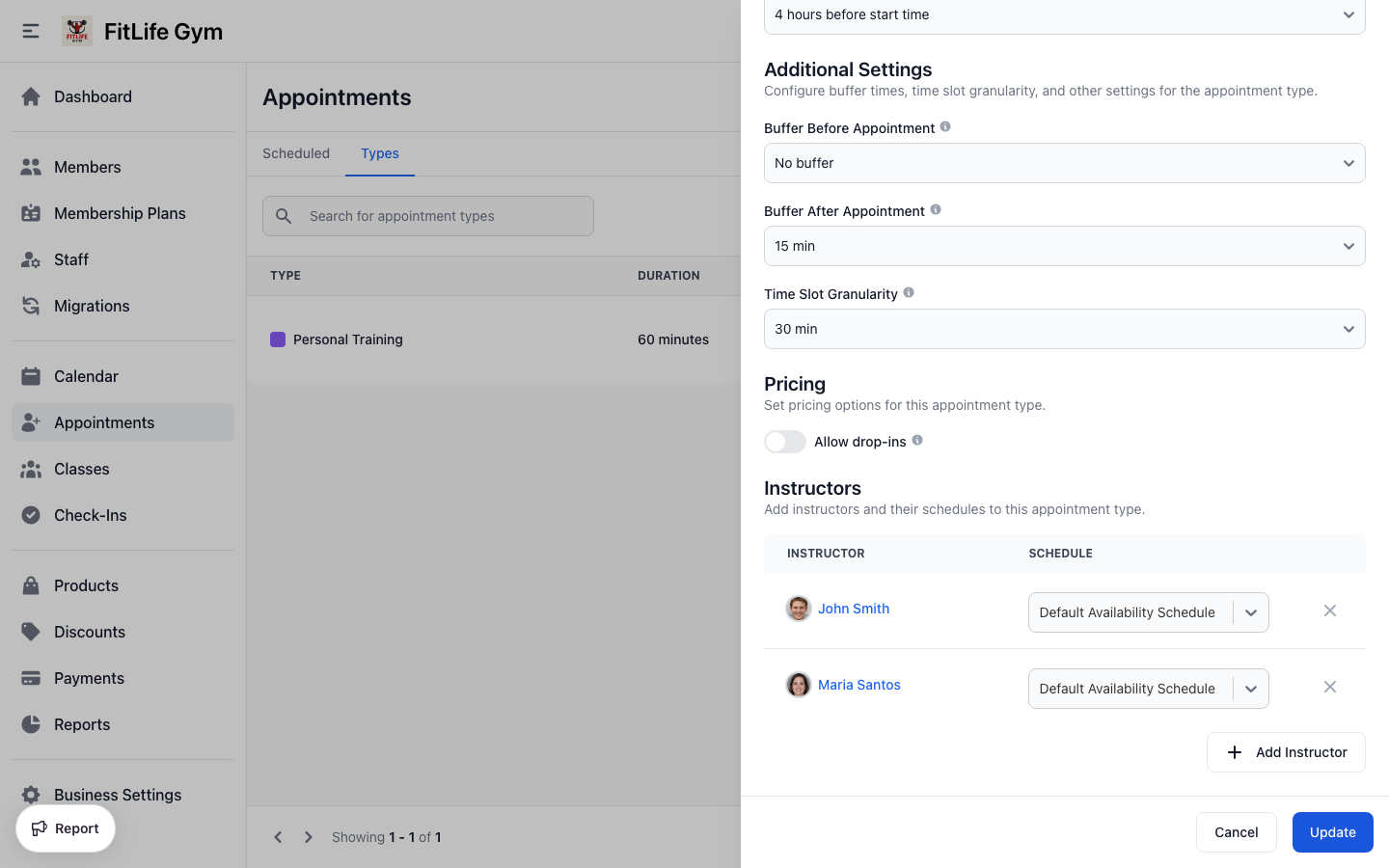 Assign gym trainers to an appointment type