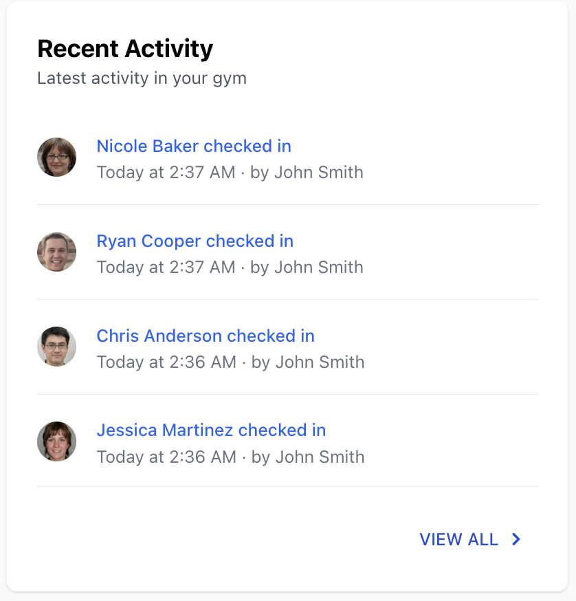 Recent activity dashboard widget