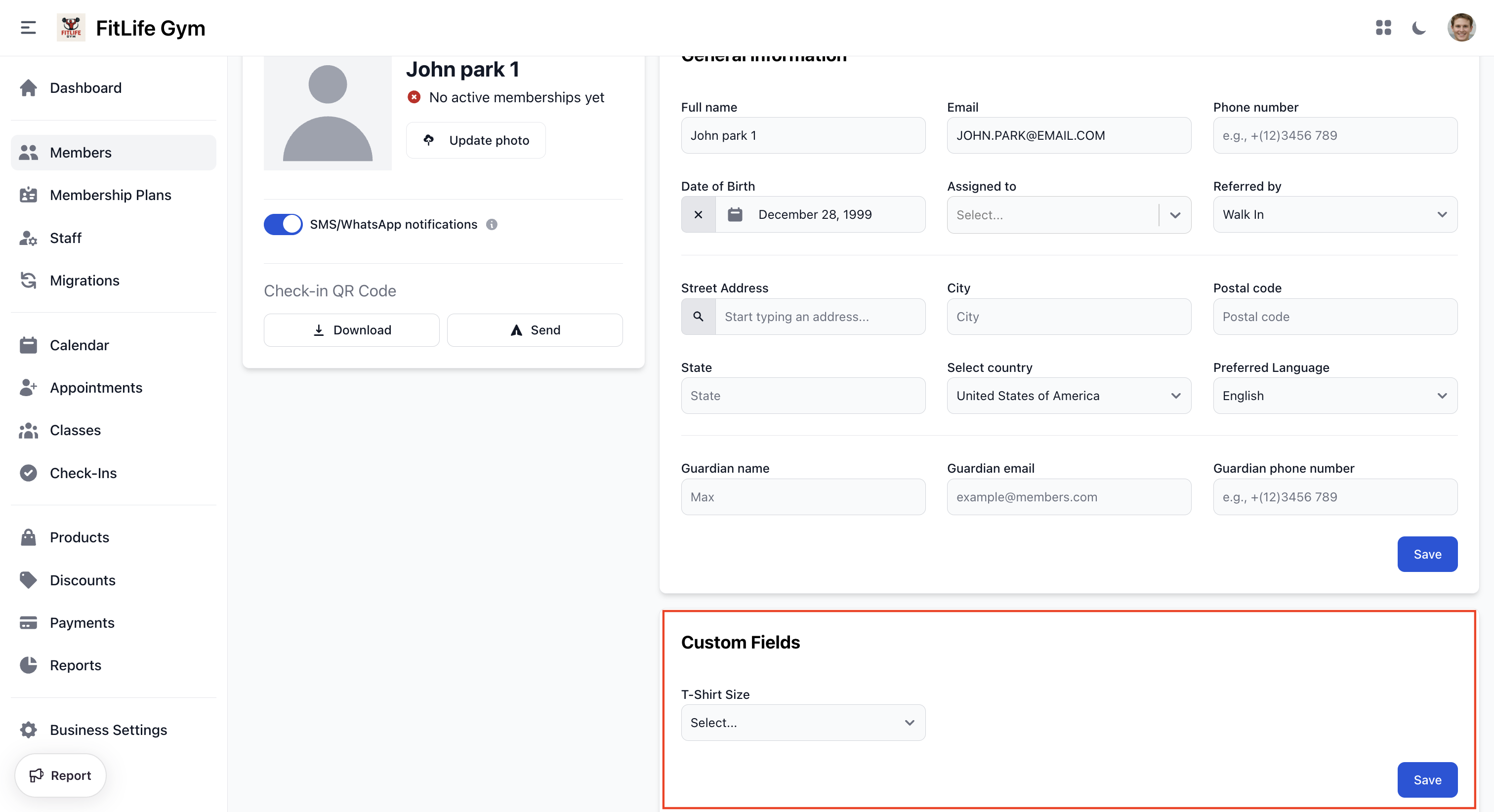 Custom fields on member profile